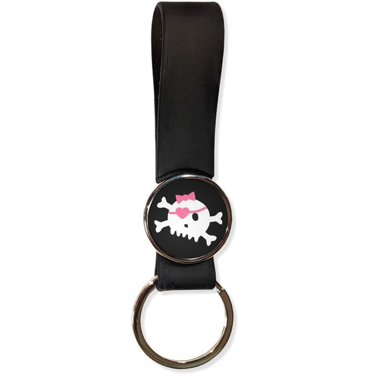 Black Skull with Bow - Silicone Loop Key Ring
