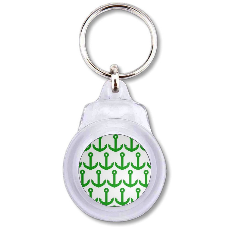 Anchor Green Pattern - Round Plastic Key Ring