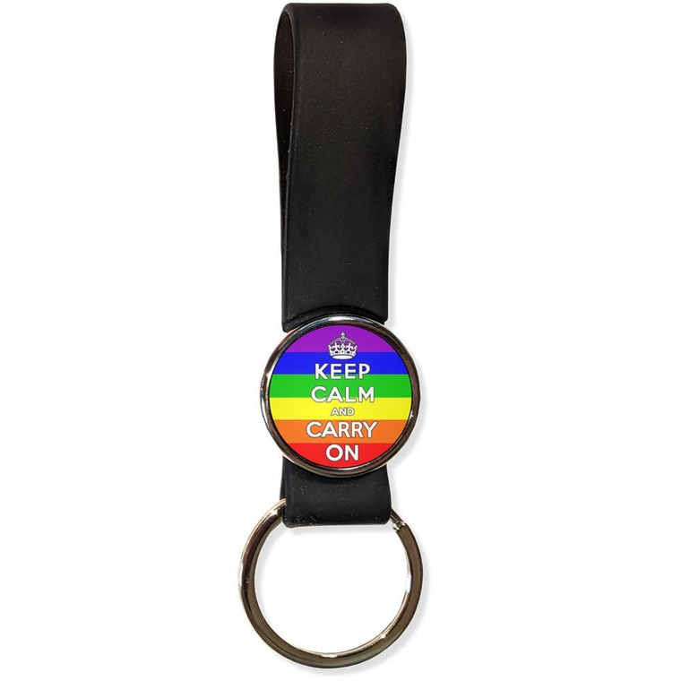 Gay Flag Keep Calm and Carry On - Silicone Loop Key Ring