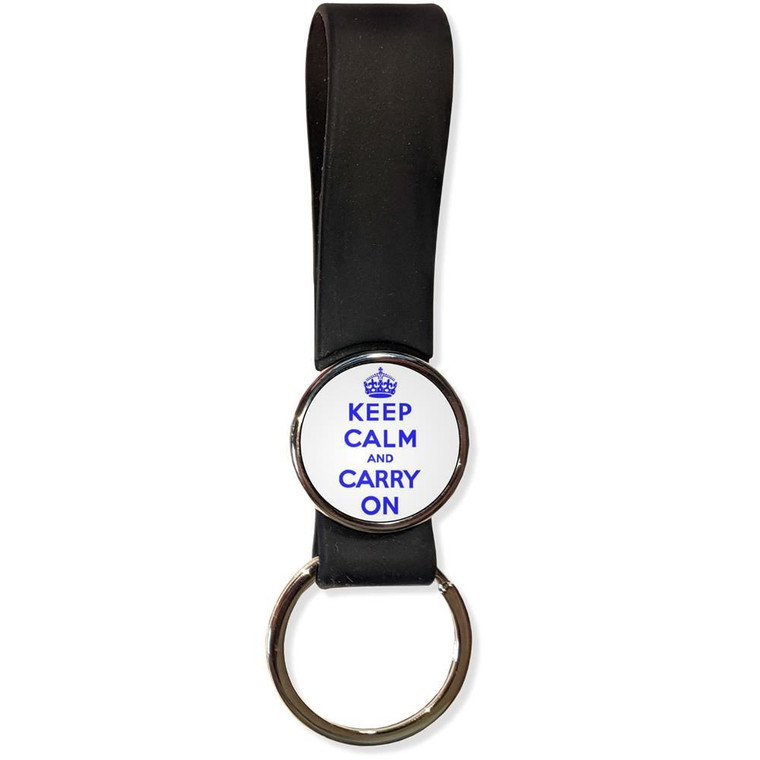White Blue Keep Calm and Carry On - Silicone Loop Key Ring