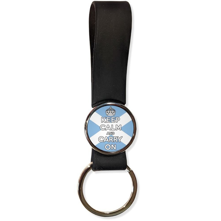 Scotland Flag Keep Calm and Carry On - Silicone Loop Key Ring