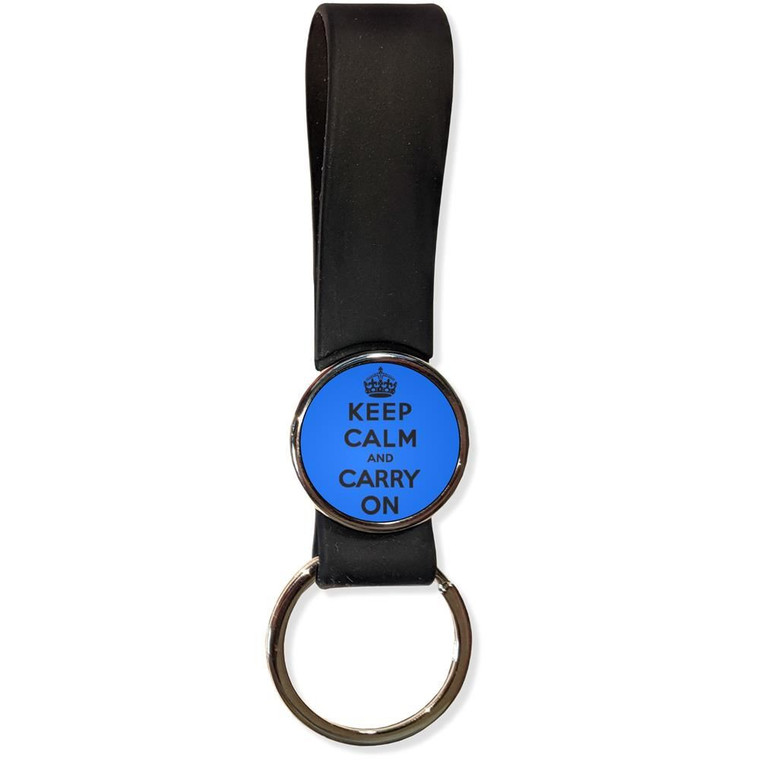 Blue Keep Calm and Carry On - Silicone Loop Key Ring