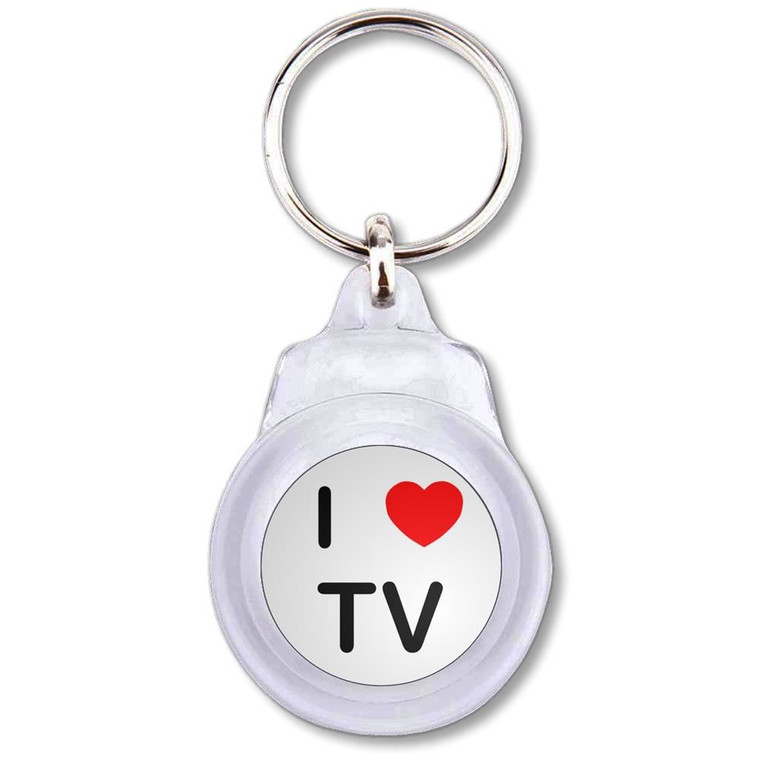 I love TV - Round Plastic Key Ring
