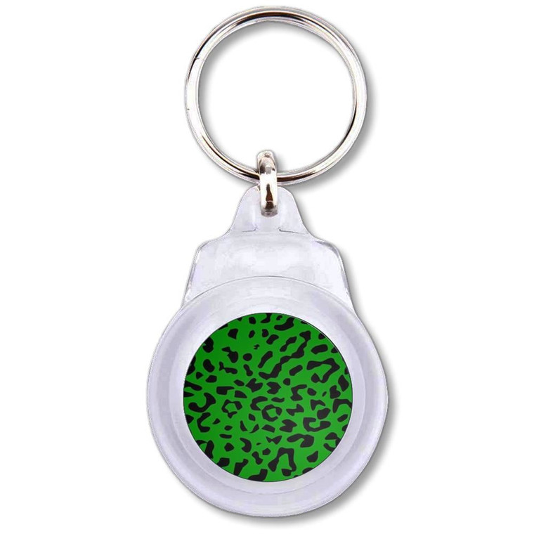 Green Leopard Print - Round Plastic Key Ring