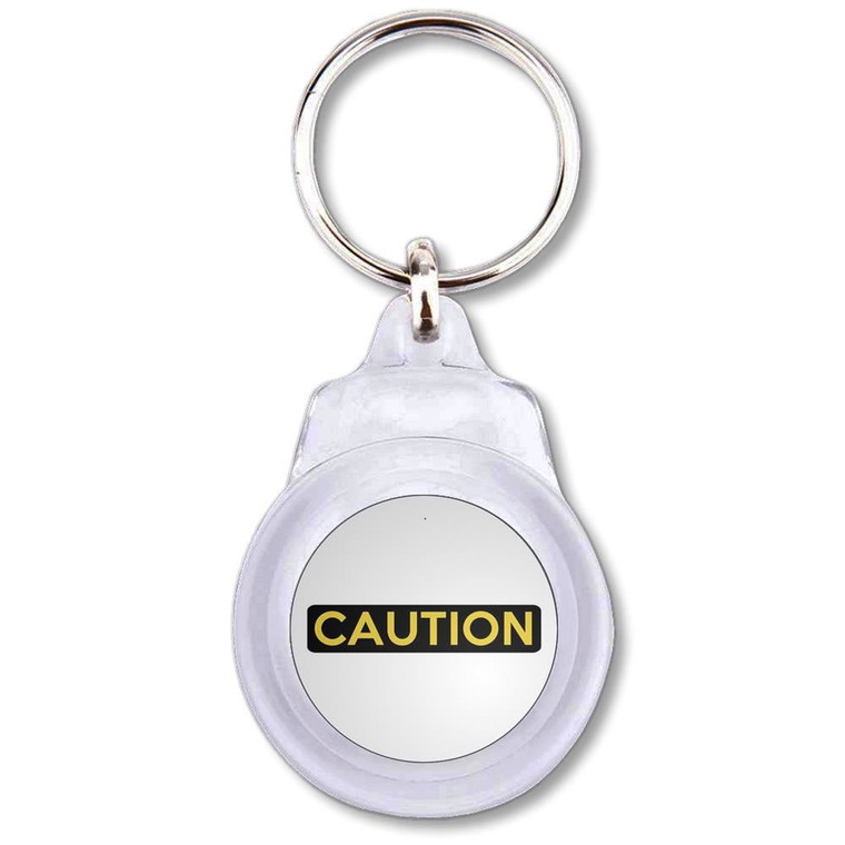 Caution - Round Plastic Key Ring