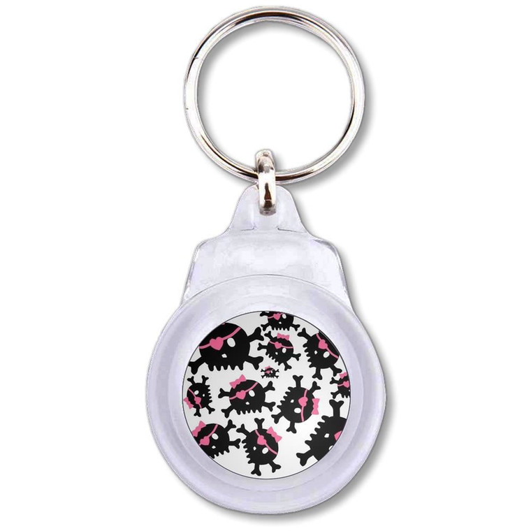 Skull Bow Pattern - Round Plastic Key Ring
