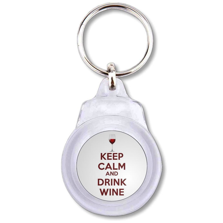 Keep Calm and Drink Wine - Round Plastic Key Ring