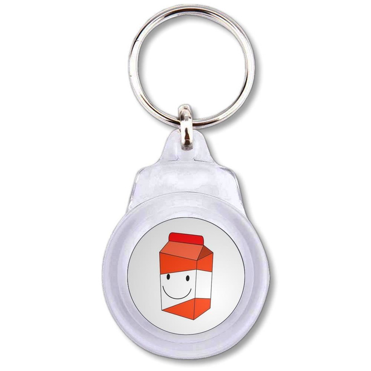 Orange Juice Carton - Round Plastic Key Ring