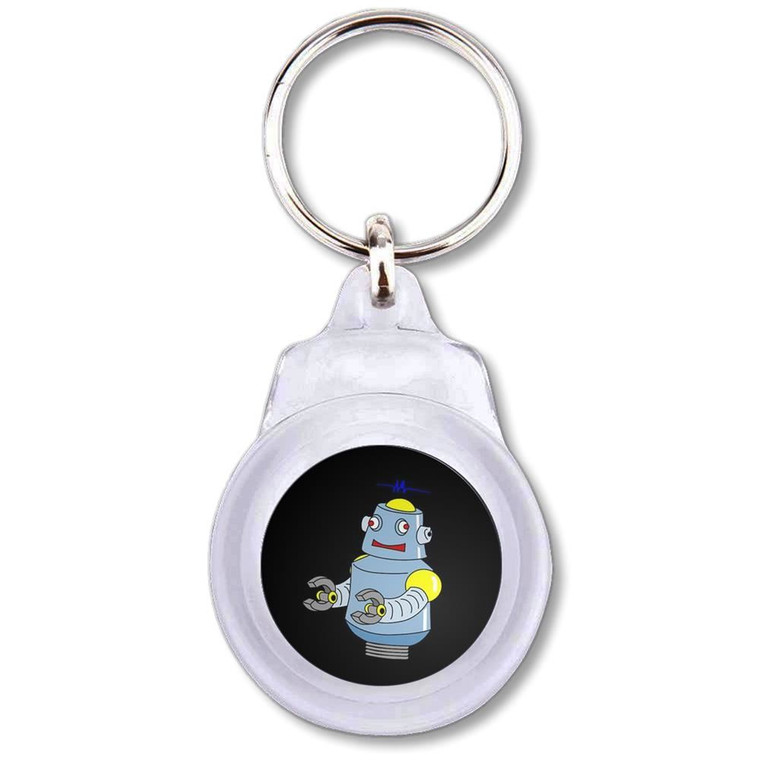 Black Boy Robot - Round Plastic Key Ring