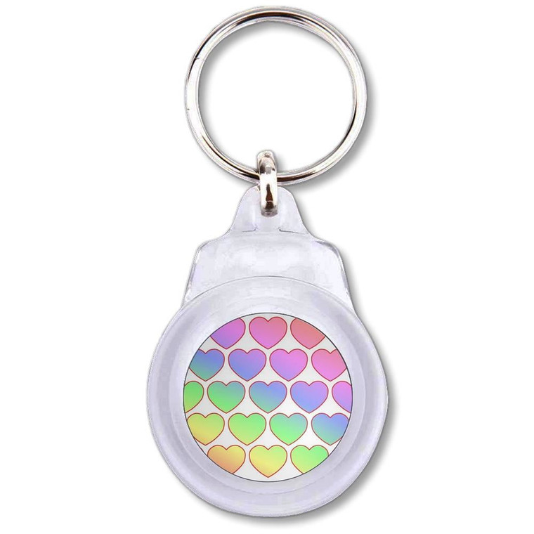 Rainbow Heart Pattern - Round Plastic Key Ring