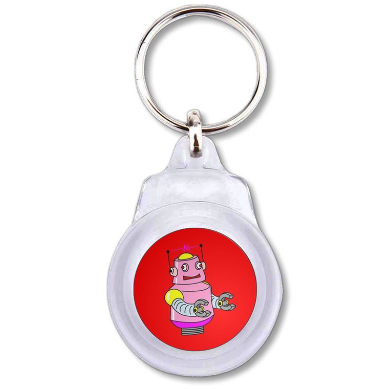 Red Girl Robot - Round Plastic Key Ring