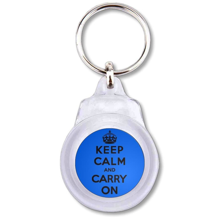Blue Keep Calm and Carry On - Round Plastic Key Ring