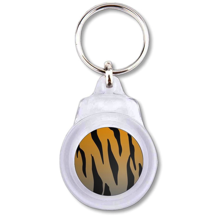 Tiger Print Pattern - Round Plastic Key Ring