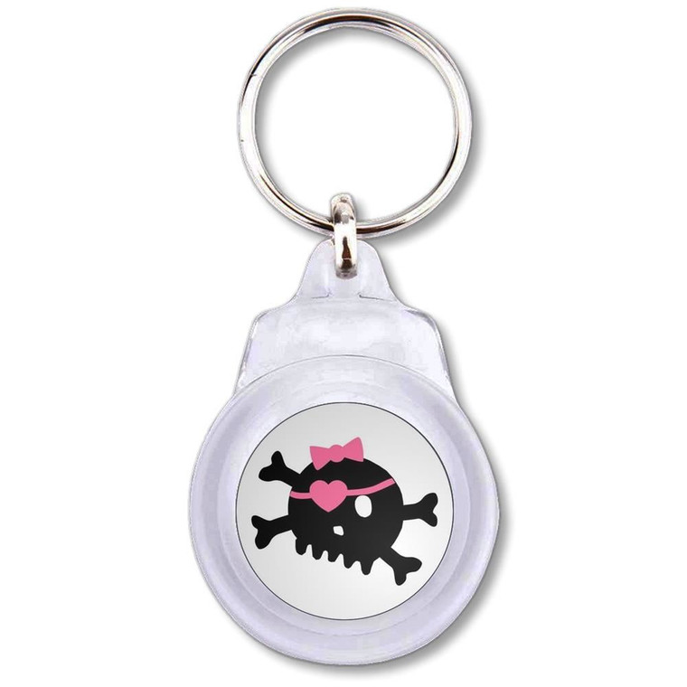 White Skull with Bow - Round Plastic Key Ring