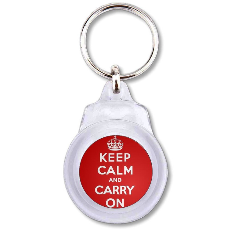 Red Keep Calm and Carry On - Round Plastic Key Ring