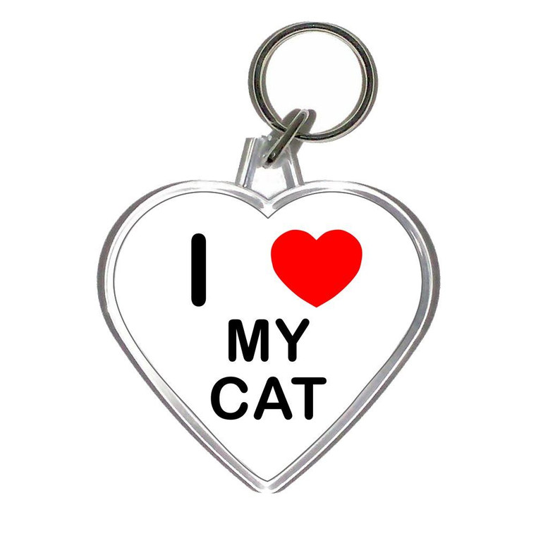 I Love My Cat - Heart Shaped Key Ring
