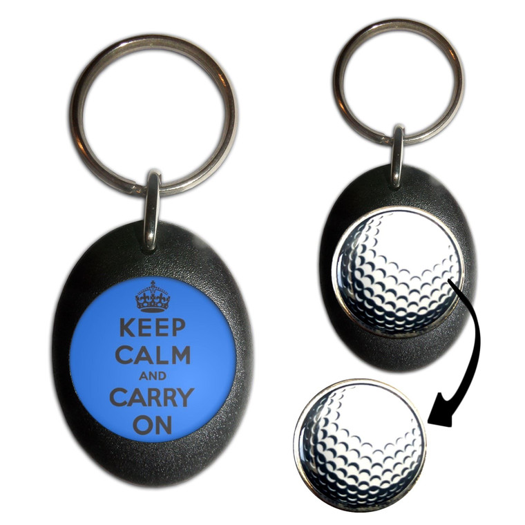 Blue Keep Calm and Carry On - Golf Ball Marker Key Ring