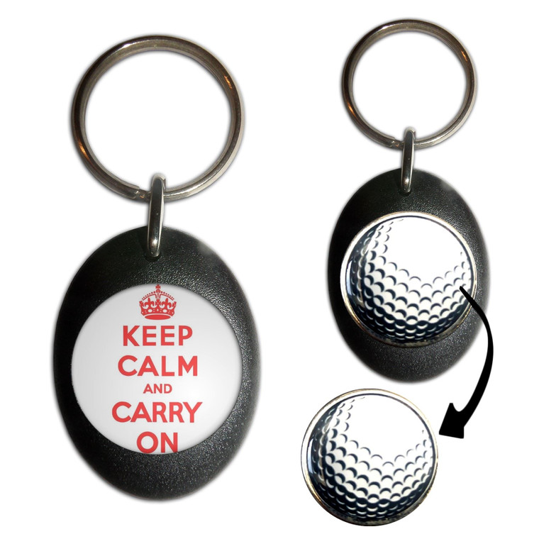 White Red Keep Calm and Carry On - Golf Ball Marker Key Ring