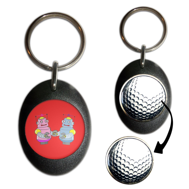 Red Robot Couple - Golf Ball Marker Key Ring