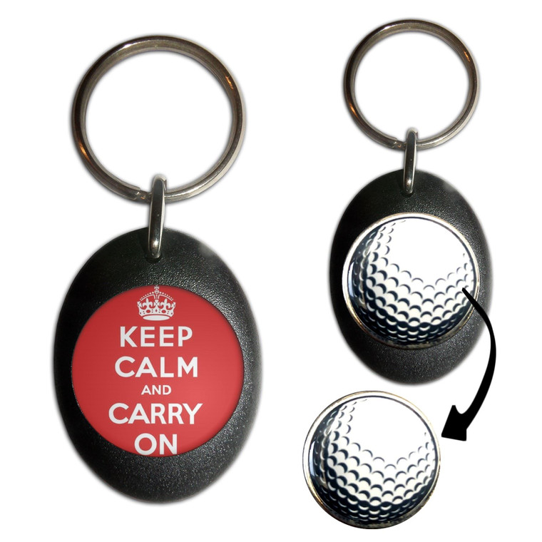 Red Keep Calm and Carry On - Golf Ball Marker Key Ring