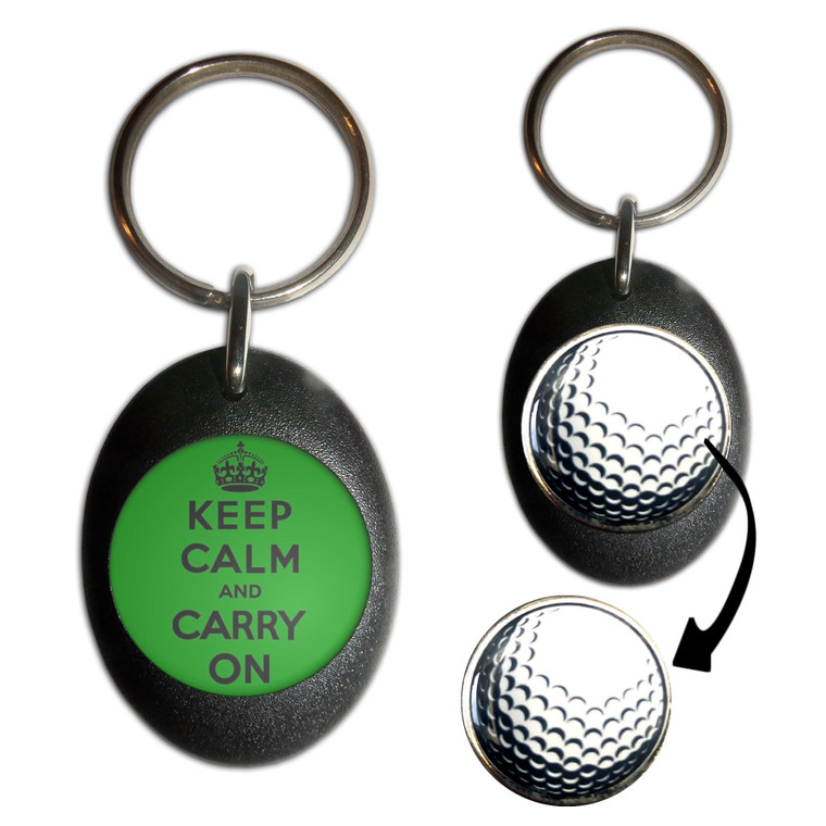 White Keep Calm and Carry On - Golf Ball Marker Key Ring