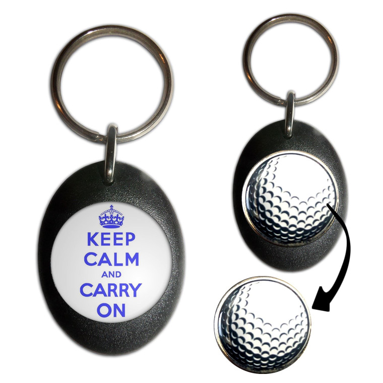 White Blue Keep Calm and Carry On - Golf Ball Marker Key Ring