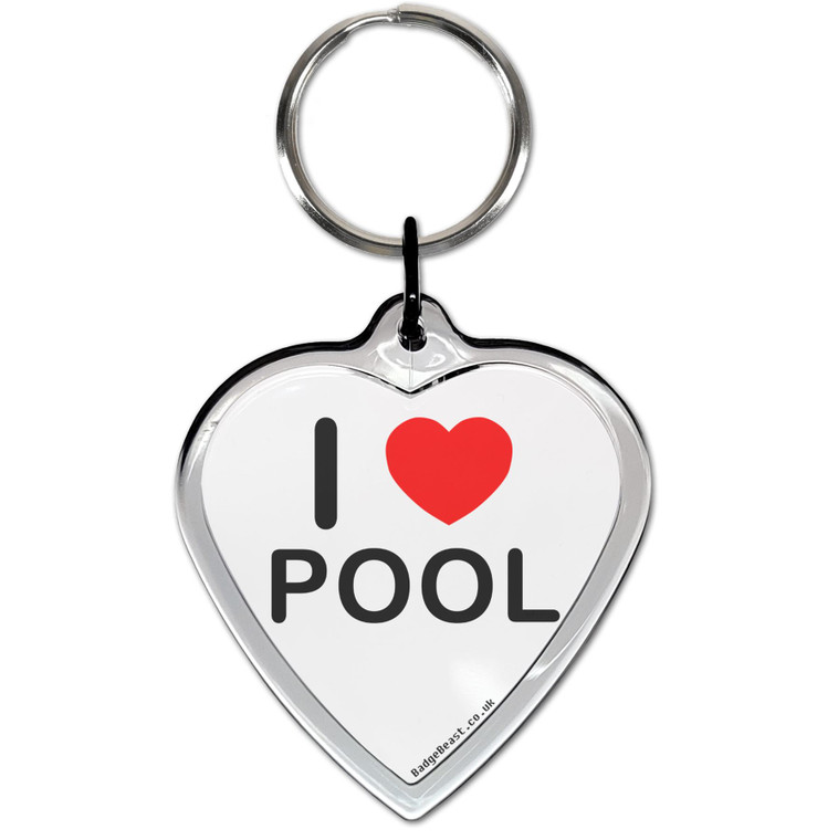 I Love Pool Small Heart Shaped Key Ring