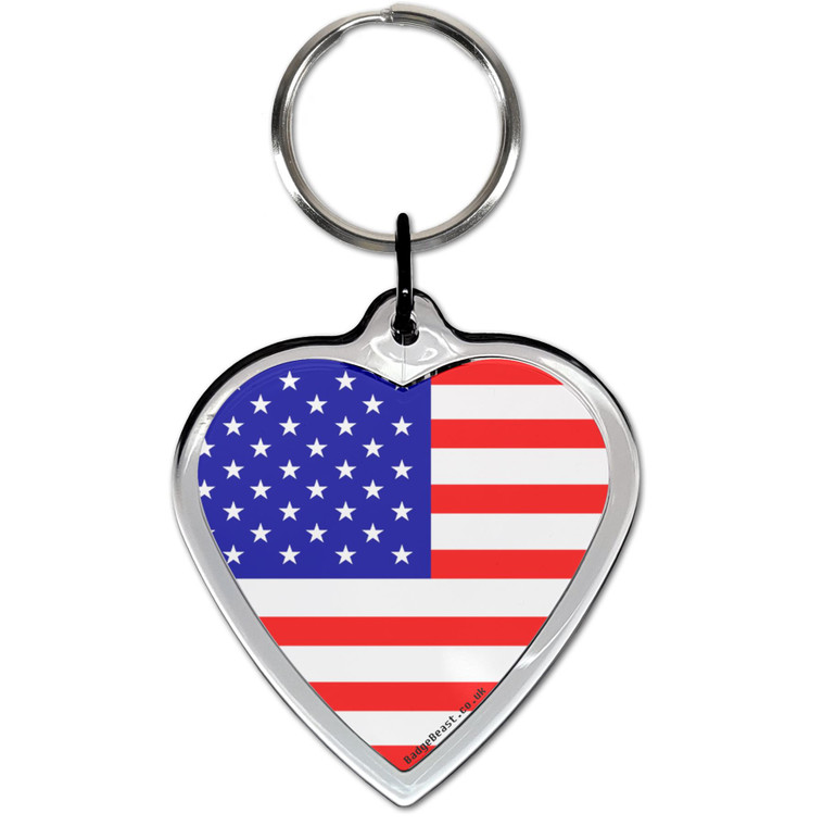 USA Flag Small Heart Shaped Key Ring