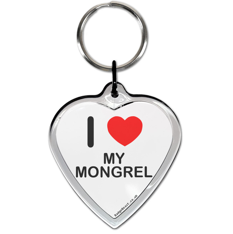 I Love My Mongrel Small Heart Shaped Key Ring
