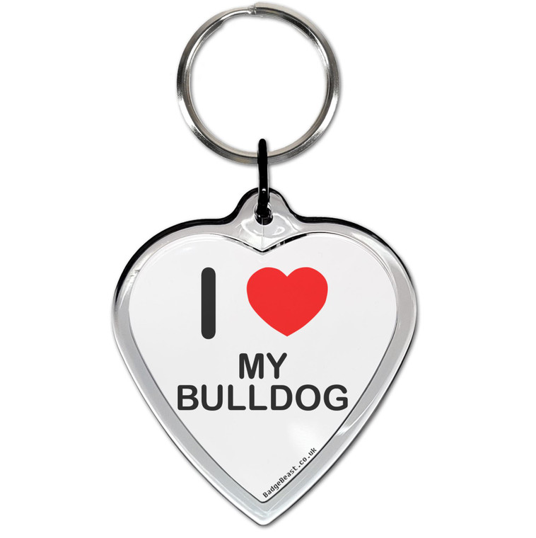 I Love My Bulldog Small Heart Shaped Key Ring