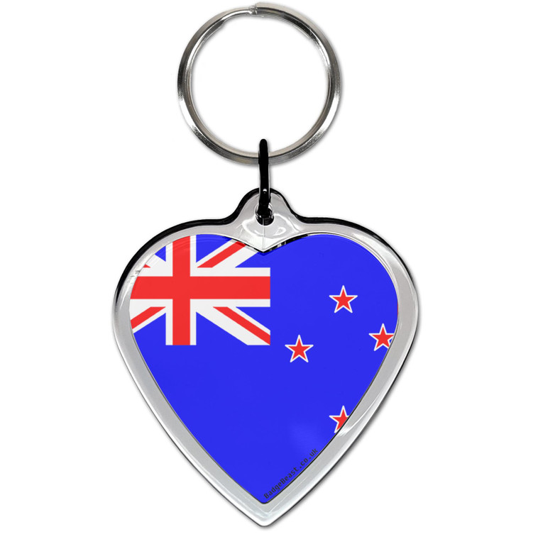 New Zealand Flag Small Heart Shaped Key Ring New Zealand Flag Small Heart Shaped Key Ring