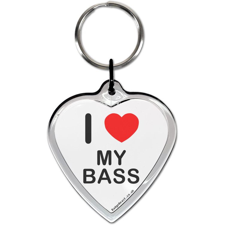 I Love My Bass Small Heart Shaped Key Ring