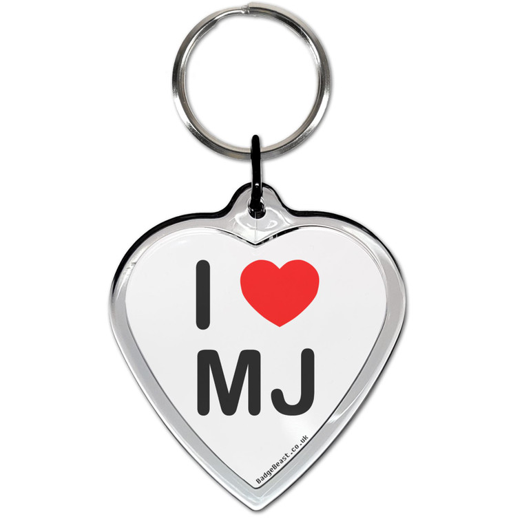 I Love MJ Small Heart Shaped Key Ring