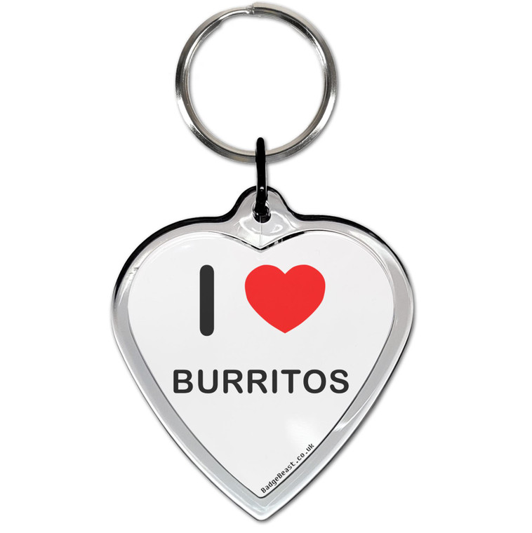I Love Burritos Small Heart Shaped Key Ring