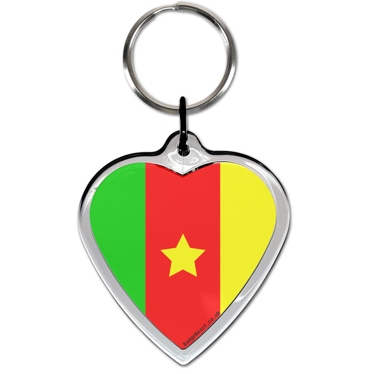 Cameroon Flag Small Heart Shaped Key Ring