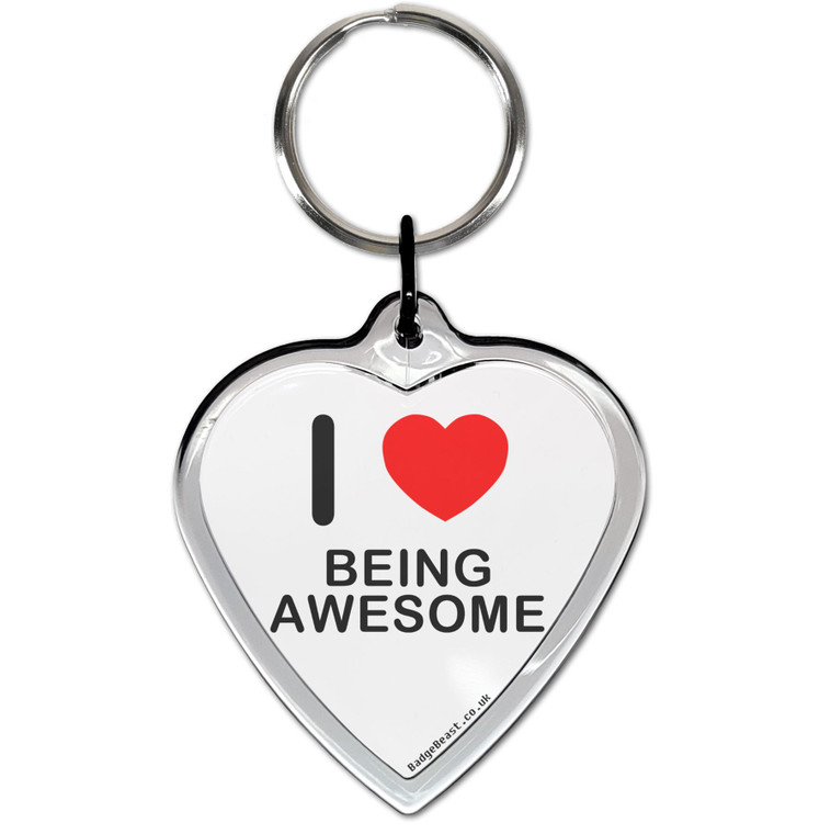 I Love Being Awesome Small Heart Shaped Key Ring