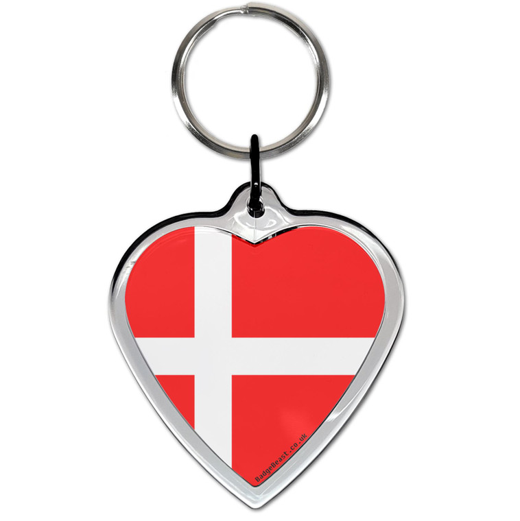 Denmark Flag Small Heart Shaped Key Ring