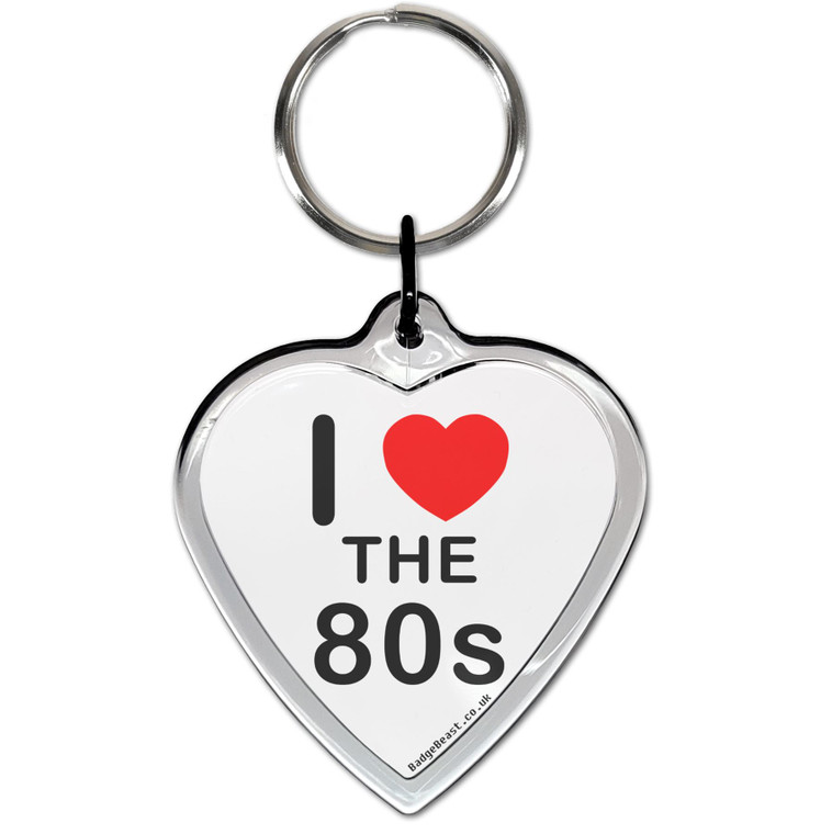 I Love The 80's Small Heart Shaped Key Ring
