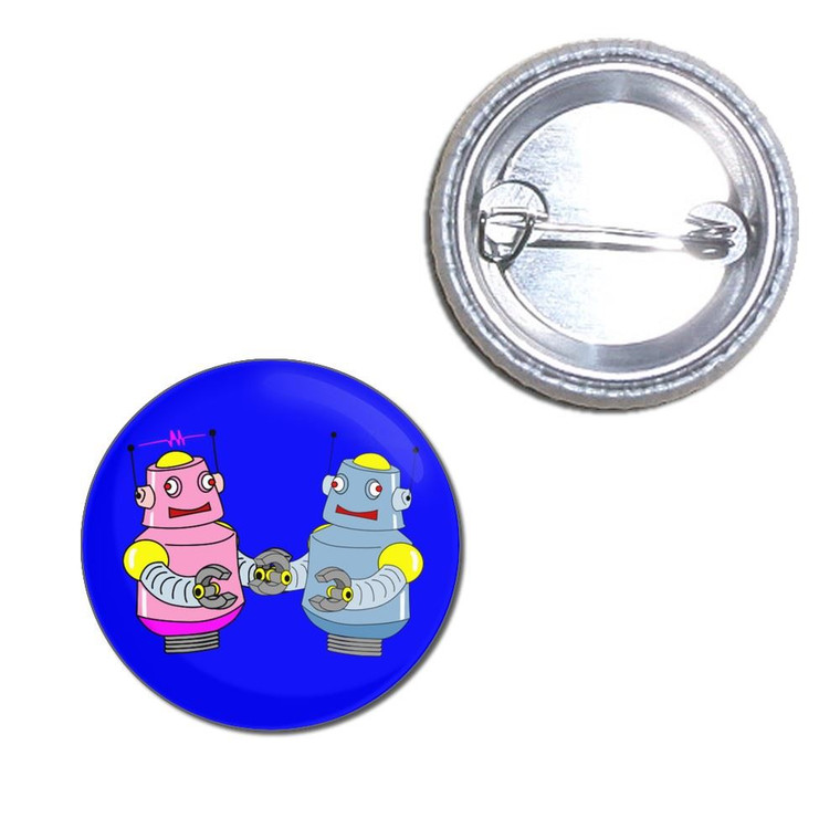 Blue Robot Couple - Button Badge