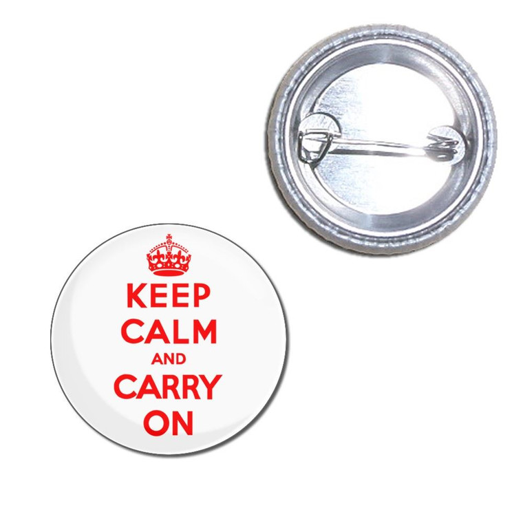 White Red Keep Calm and Carry On - Button Badge