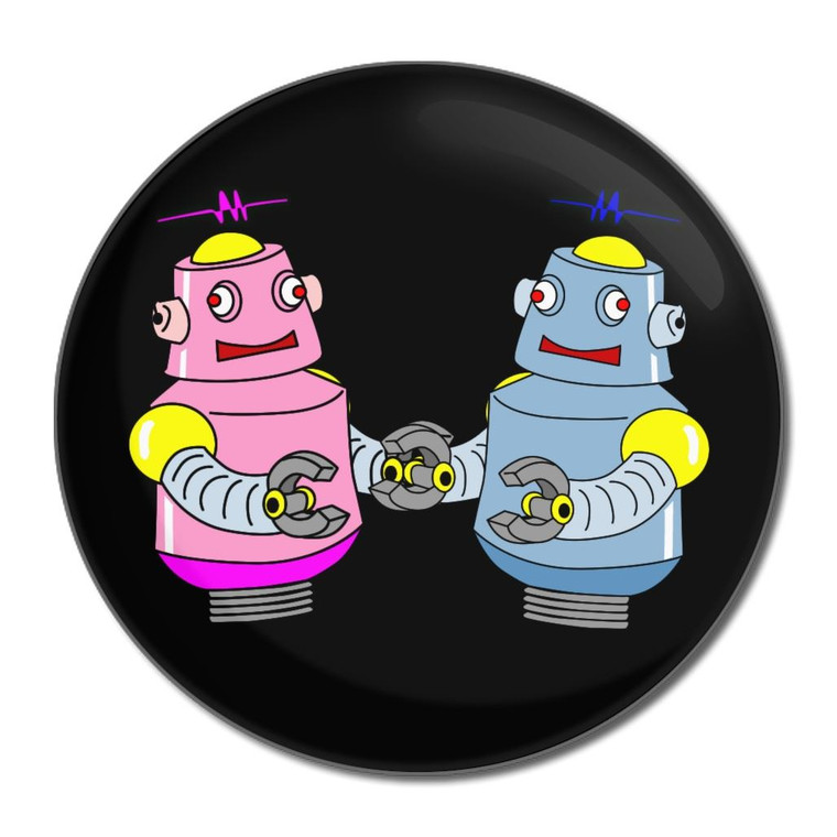 Black Robot Couple - Round Compact Mirror