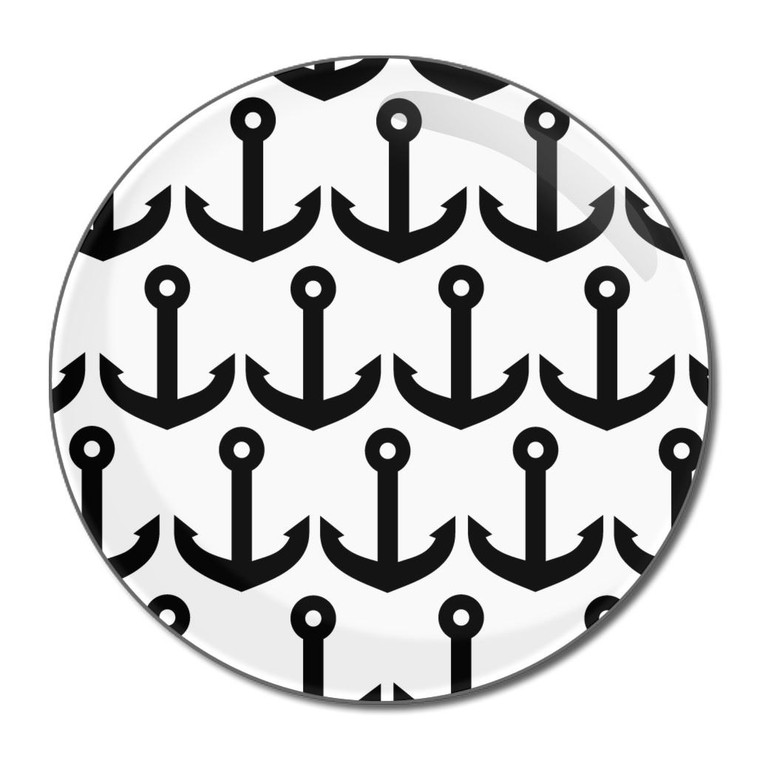 Anchor Black Pattern - Round Compact Mirror