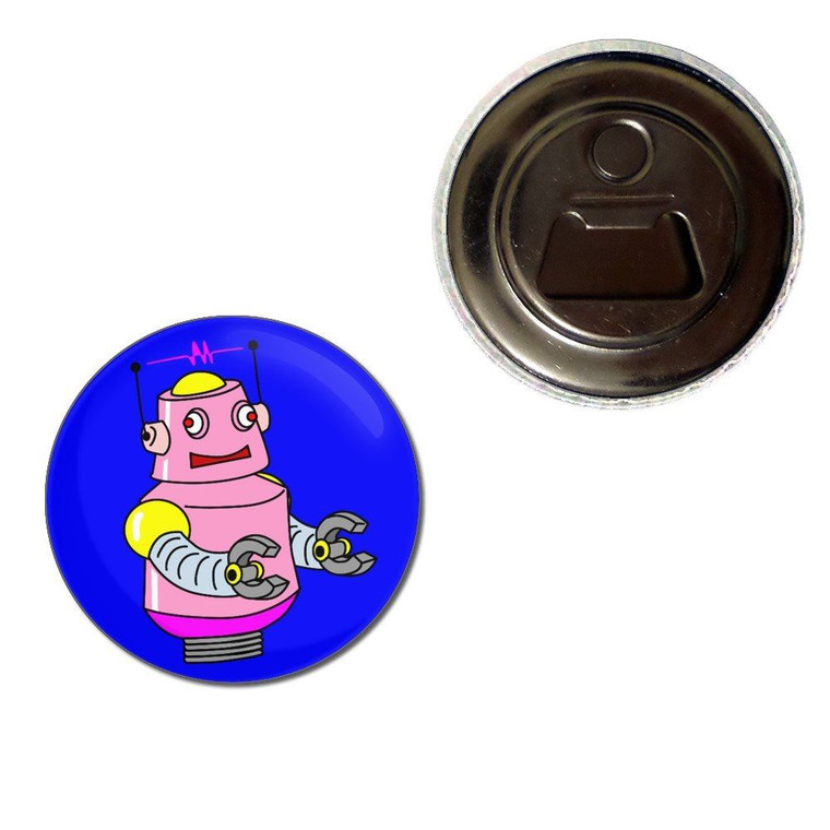 Blue Girl Robot - Fridge Magnet Bottle Opener