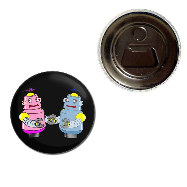 Black Robot Couple - Fridge Magnet Bottle Opener