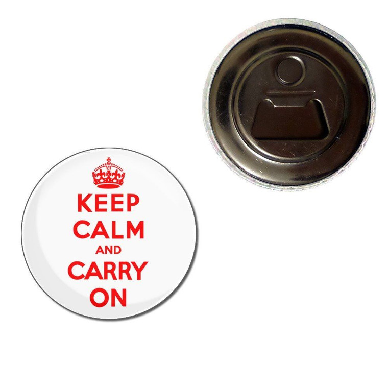 White Red Keep Calm and Carry On - Fridge Magnet Bottle Opener