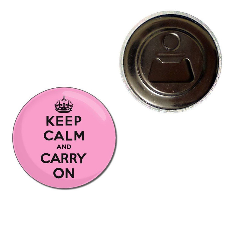 Pink Keep Calm and Carry On - Fridge Magnet Bottle Opener