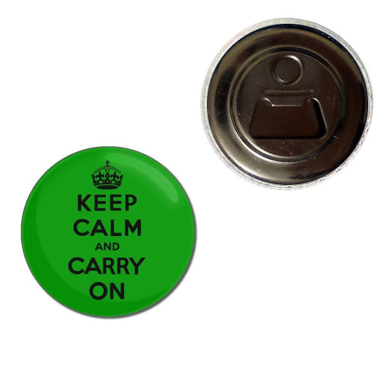 Green Keep Calm and Carry On - Fridge Magnet Bottle Opener