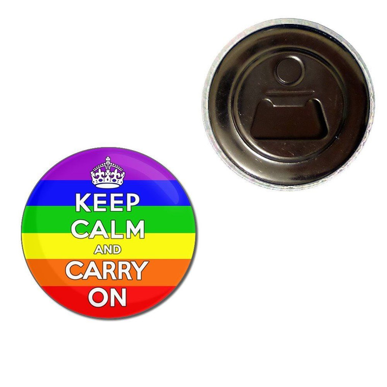 Gay Flag Keep Calm and Carry On - Fridge Magnet Bottle Opener