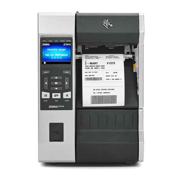 ZT61042-T0A01C0Z Impresora Industrial RFID Zebra ZT610 203dpi Frontal en Proceso de Impresion