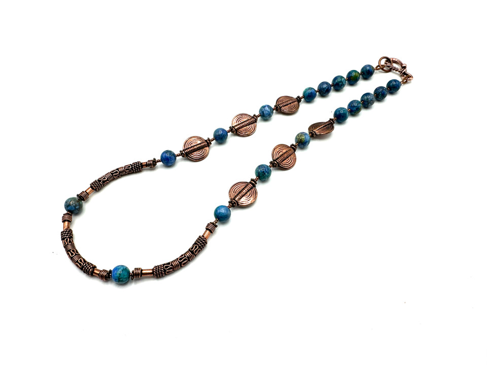 Copper and Blue Beaded Necklace